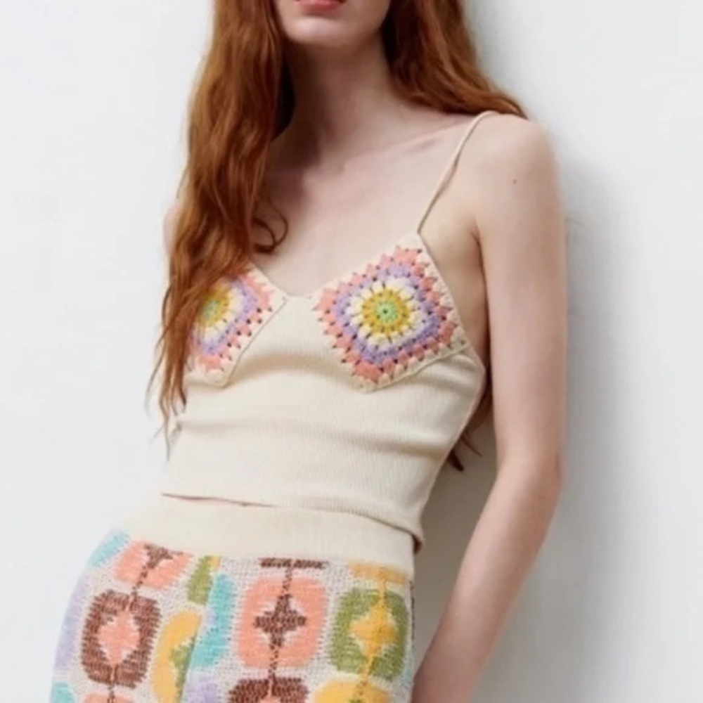 Zara women’s contrasting crochet tank top